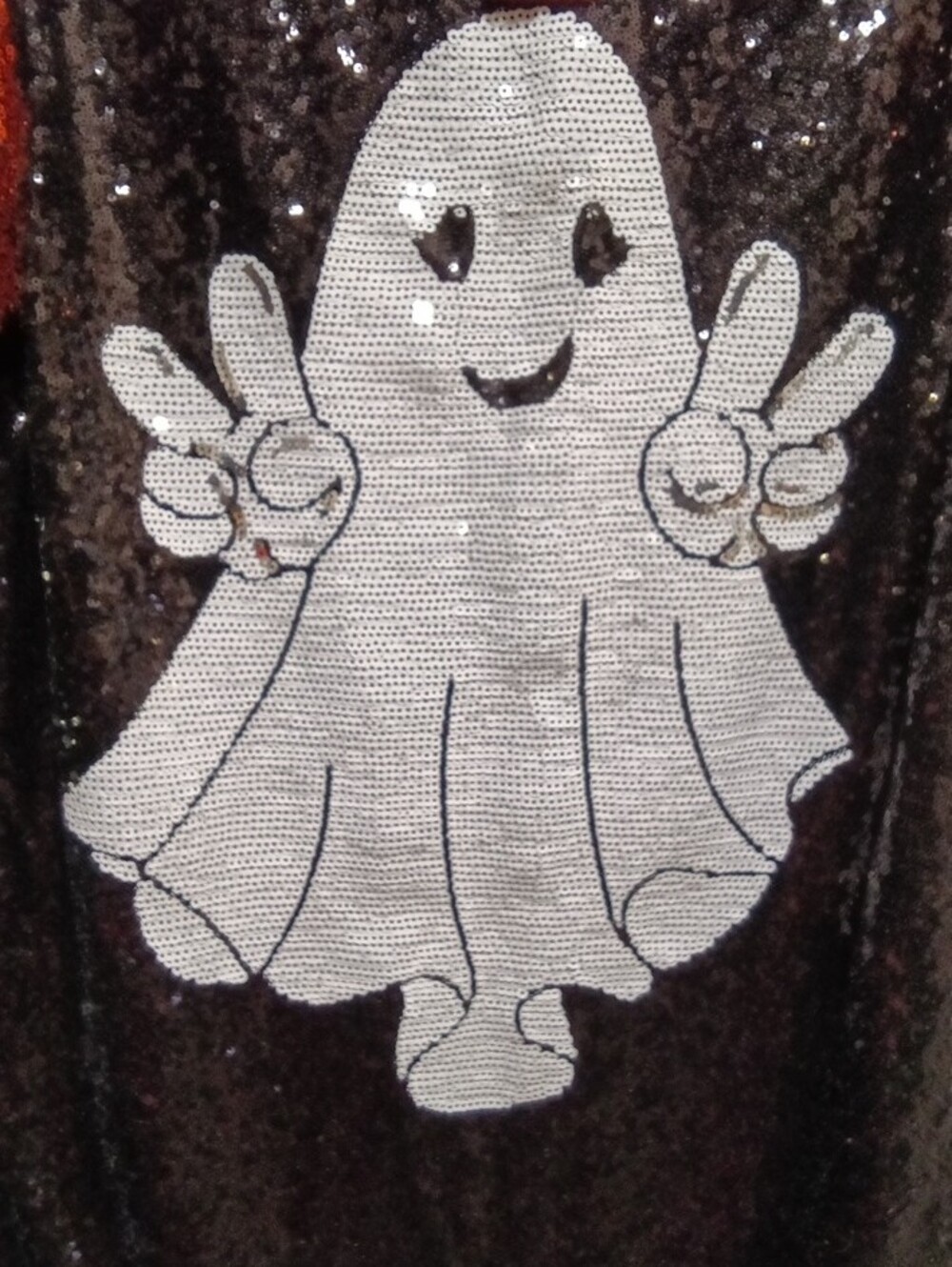 Simply Southern Black Sequin Ghost Tee with Orange Accents Size S\M - Picture 3 of 6